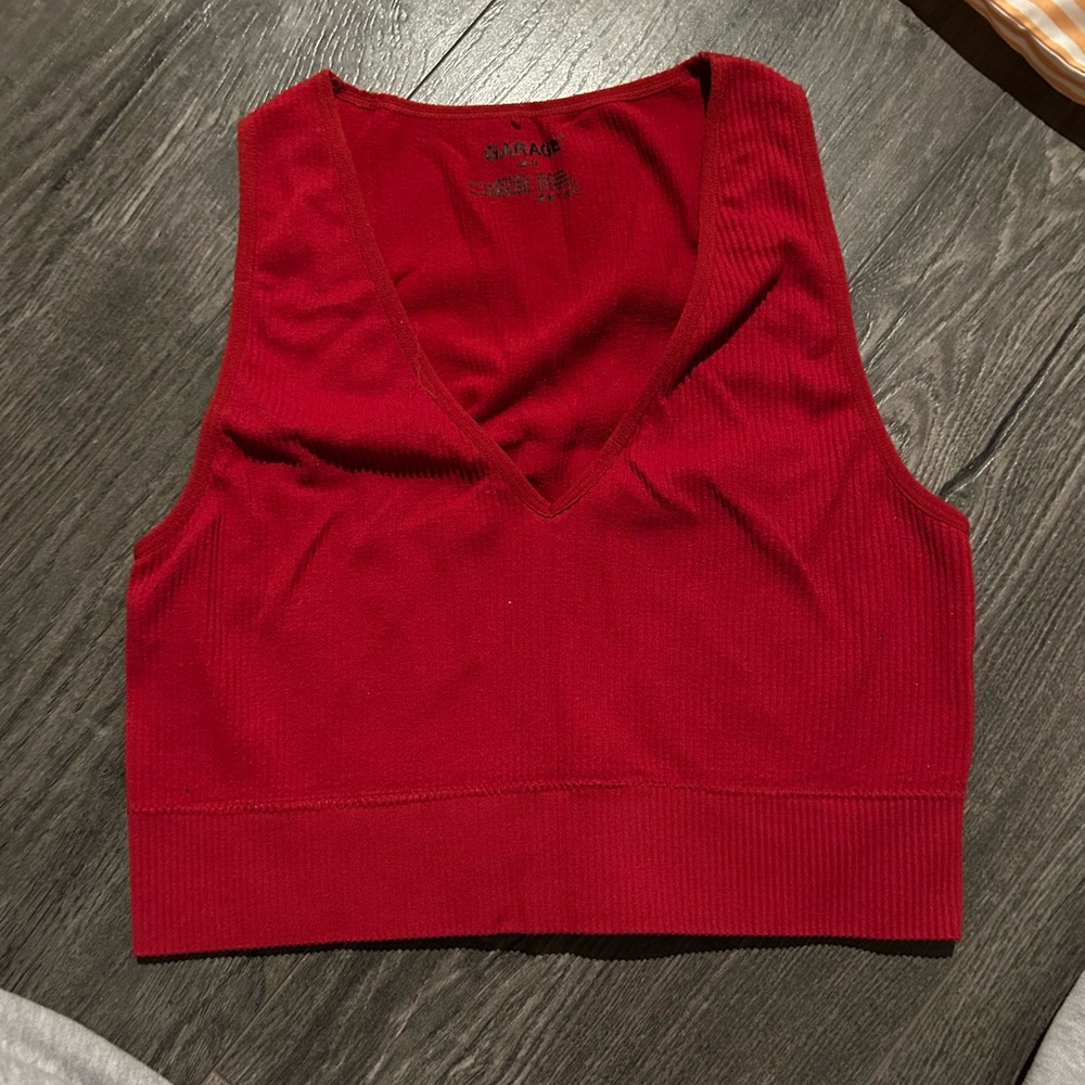 Garage Red V-Neck Crop Top